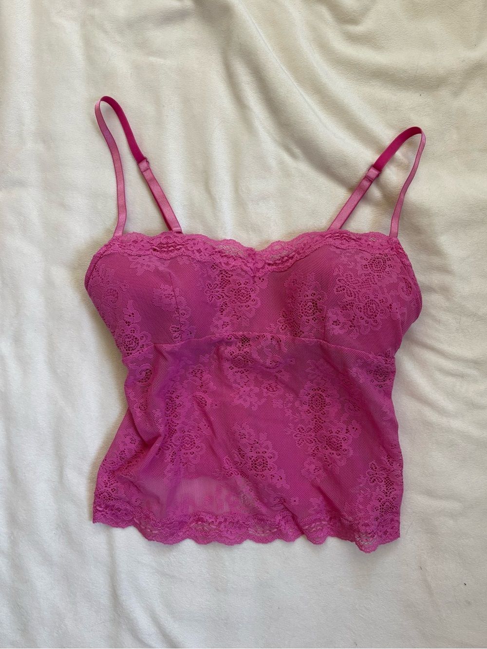 Vintage Y2K Frederick's of Hollywood Pink Lace Cropped Camisole